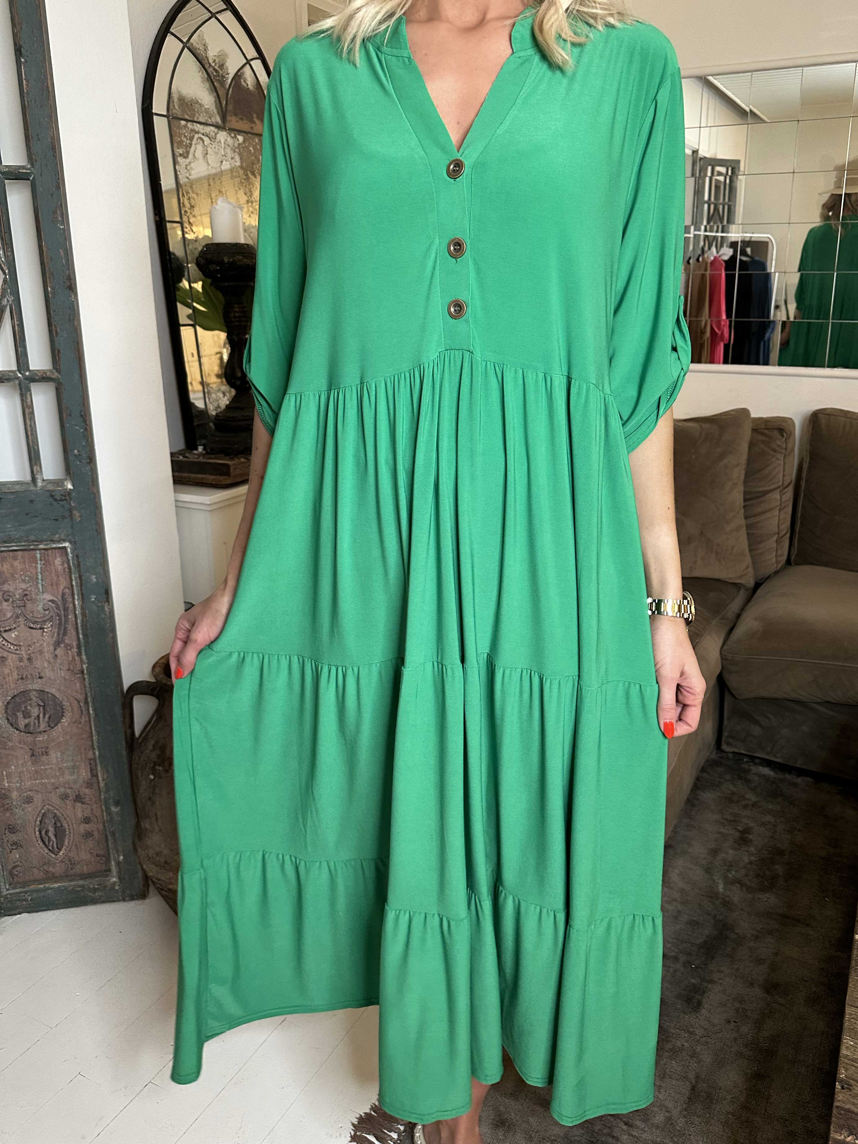 Milano Plain - Lång enfärgad klänning med lager på lager look